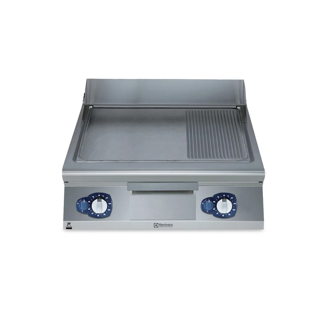 Electrolux Professional 391403 Modular Cooking Range Line 900Xp 800Mm Gas Fry Top Smooth And Ribbed Brushed Chrome Plate - 960 x 810 x 480mm
