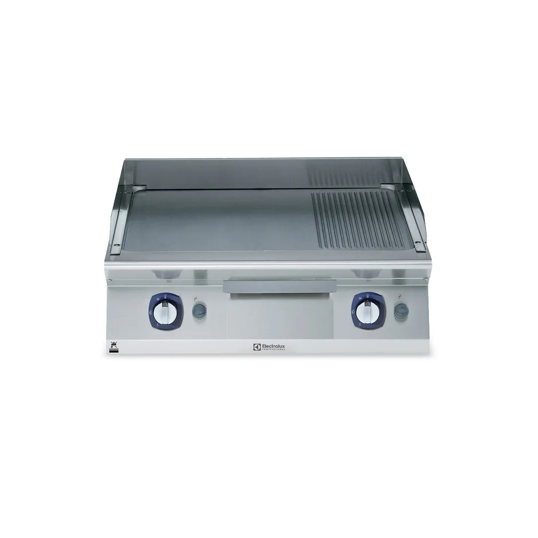Electrolux Professional 371335 Modular Cooking Range Line 700Xp 800Mm Gas Fry Top Smooth And Ribbed Brushed Chrome Plate - 800 x 700 x 250mm