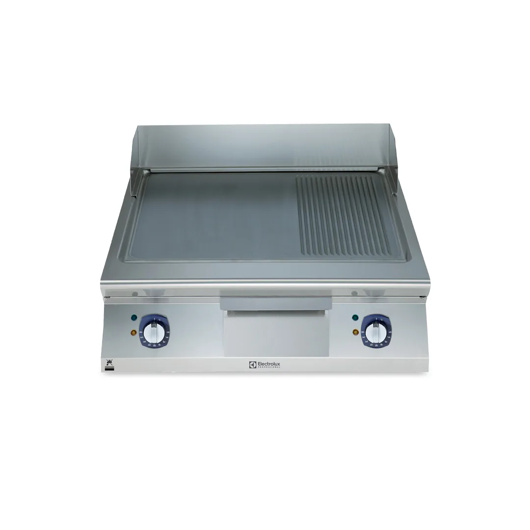 Electrolux Professional 391358 Modular Cooking Range Line 900Xp 800Mm Electric Fry Top Smooth And Ribbed Brushed Chrome Plate - 970 x 810 x 480mm