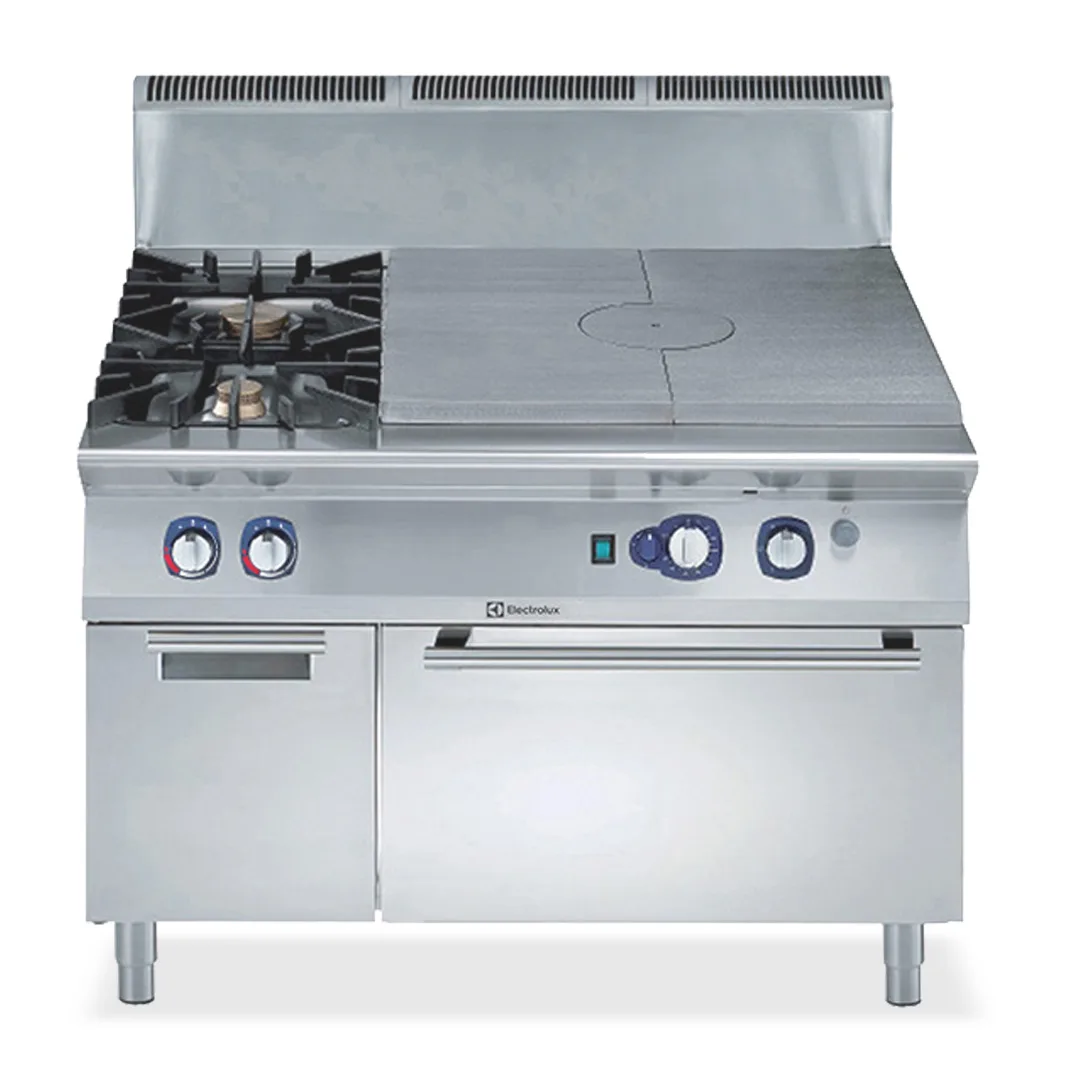 Electrolux Professional 391265 Modular Cooking Range Line 900Xp Gas Solid Top On Oven With 2 Burners On Cupboard - 1200 x 900 x 860mm