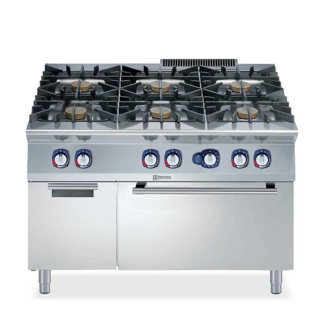 Electrolux Professional 391263 Modular Cooking Range Line 900Xp 6 Burner Gas Range 10 Kw On Oven With Cupboard - 1250 x 970 x 940mm