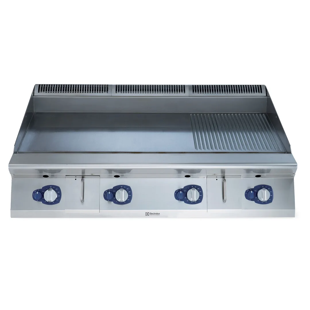 Electrolux Professional 391407 Modular Cooking Range Line 900Xp 1200Mm Gas Fry Top Hp Smooth And Ribbed Scratch Resistant Chromium Plate - 990 x 1250 x 500mm